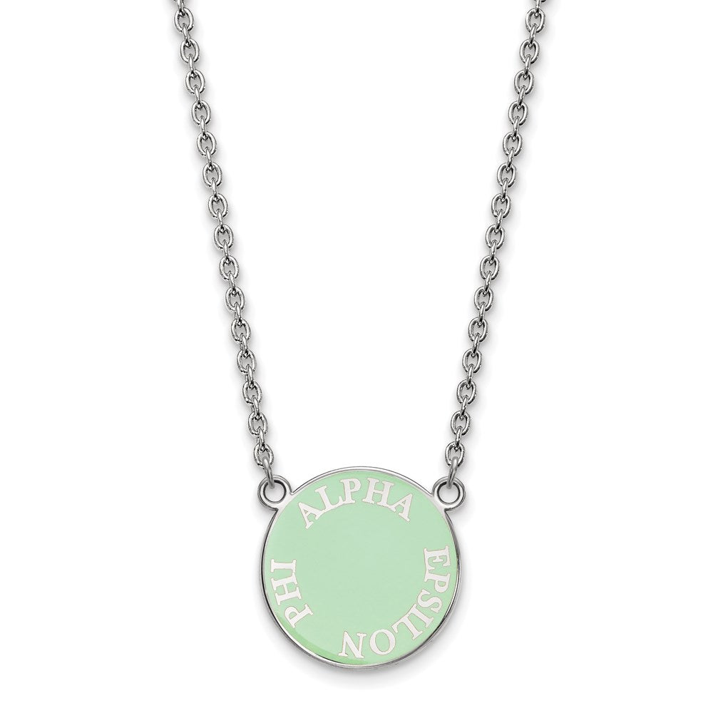 Sterlingsilber Rhodiniert Logoart Alpha Epsilon Phi Sorority Text Klein Farbe Emaille Anhänger 18 Zoll Halskette
