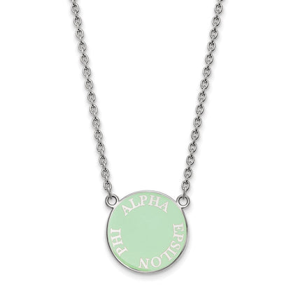 Sterlingsilber Rhodiniert Logoart Alpha Epsilon Phi Sorority Text Klein Farbe Emaille Anhänger 18 Zoll Halskette