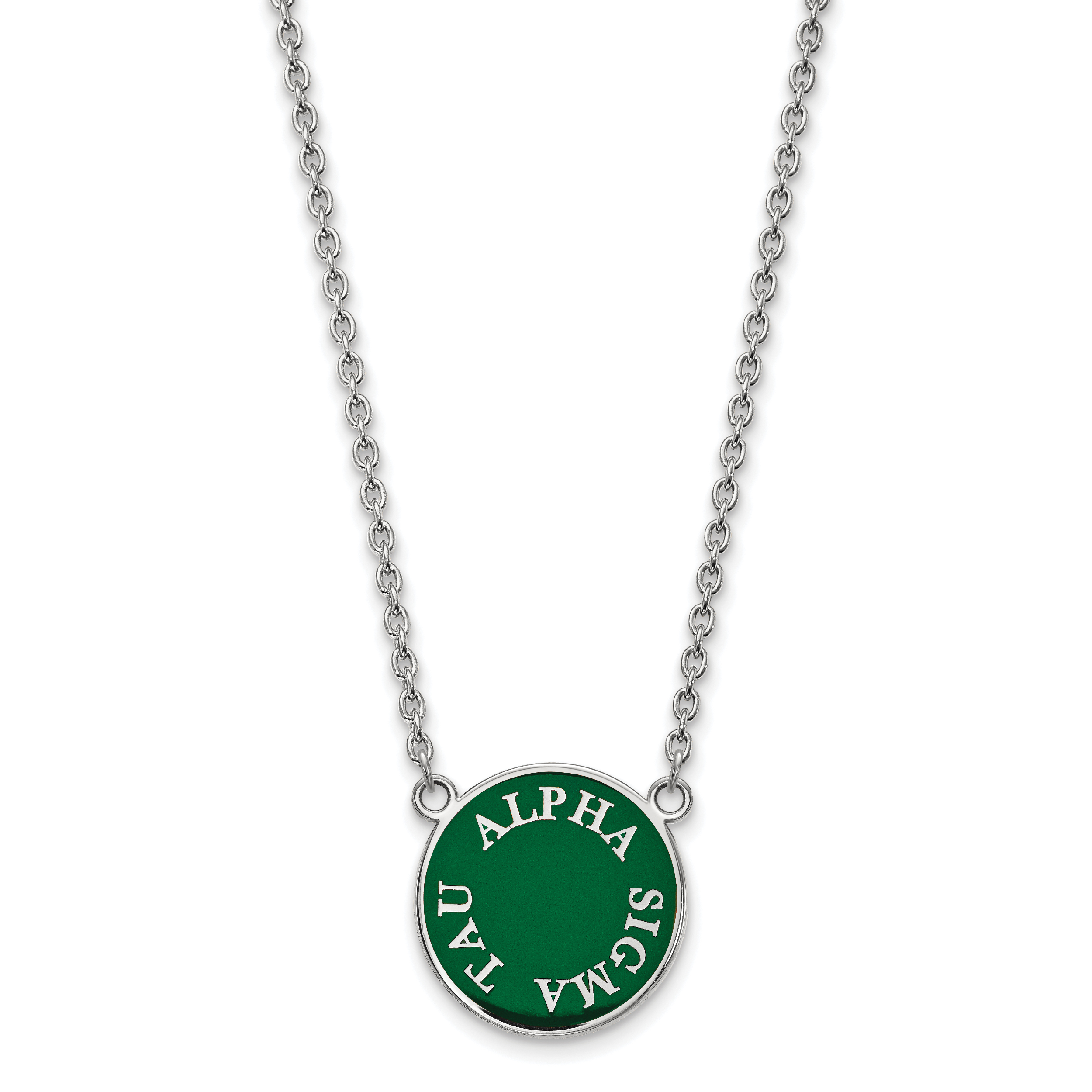 Sterlingsilber Rhodiniert Logoart Alpha Sigma Tau Sorority Text Groß Farbe Emaille Anhänger 18 Zoll Halskette