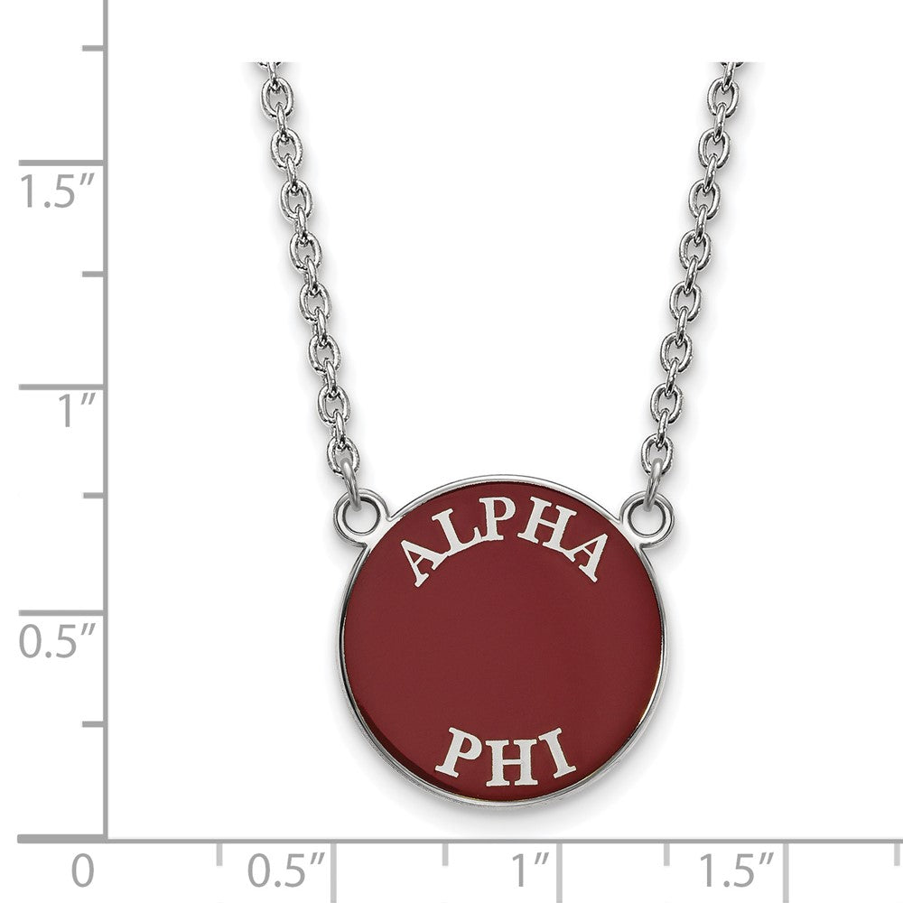 Sterlingsilber Rhodiniert Logoart Alpha Phi Sorority Text Groß Farbe Emaille Anhänger 18 Zoll Halskette