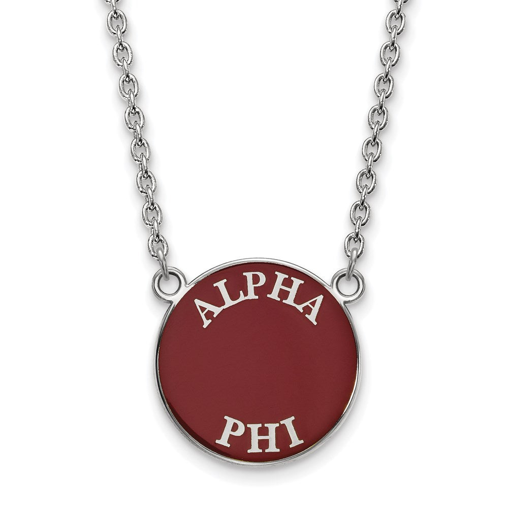 Sterlingsilber Rhodiniert Logoart Alpha Phi Sorority Text Groß Farbe Emaille Anhänger 18 Zoll Halskette