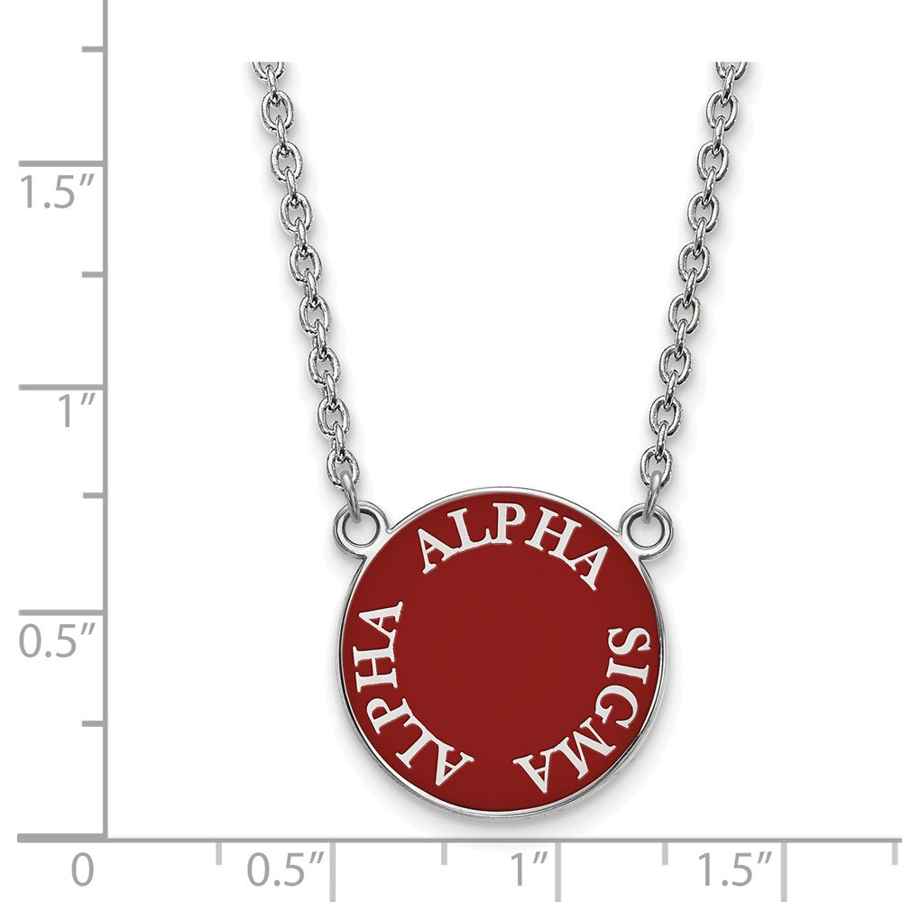Sterlingsilber Rhodiniert Logoart Alpha Sigma Sorority Text Groß Farbe Emaille Anhänger 18 Zoll Halskette