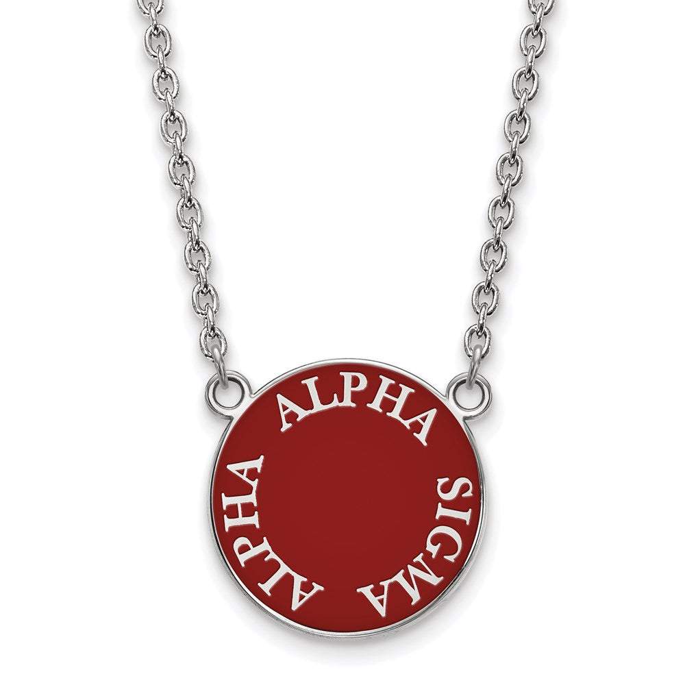 Sterlingsilber Rhodiniert Logoart Alpha Sigma Sorority Text Groß Farbe Emaille Anhänger 18 Zoll Halskette