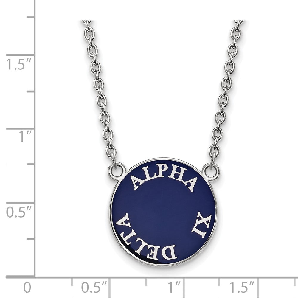 Sterlingsilber Rhodiniert Logoart Alpha Xi Delta Sorority Text Groß Farbe Emaille Anhänger 18 Zoll Halskette