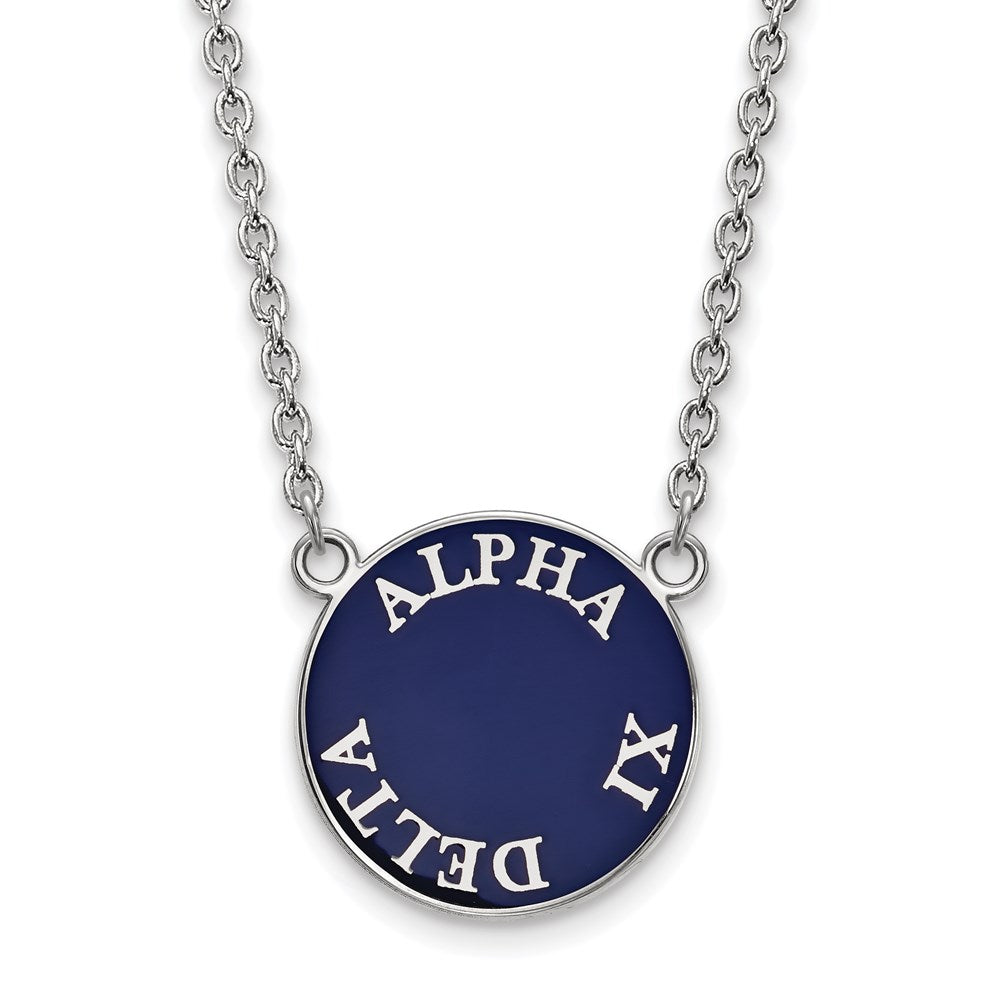 Sterlingsilber Rhodiniert Logoart Alpha Xi Delta Sorority Text Groß Farbe Emaille Anhänger 18 Zoll Halskette