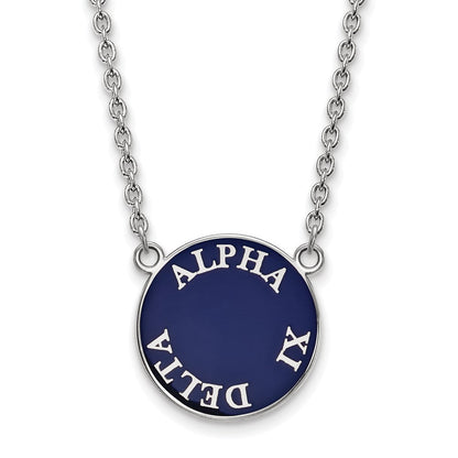 Sterlingsilber Rhodiniert Logoart Alpha Xi Delta Sorority Text Groß Farbe Emaille Anhänger 18 Zoll Halskette