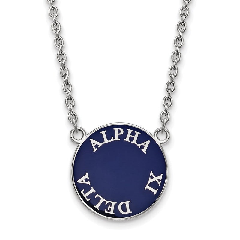 Sterlingsilber Rhodiniert Logoart Alpha Xi Delta Sorority Text Groß Farbe Emaille Anhänger 18 Zoll Halskette
