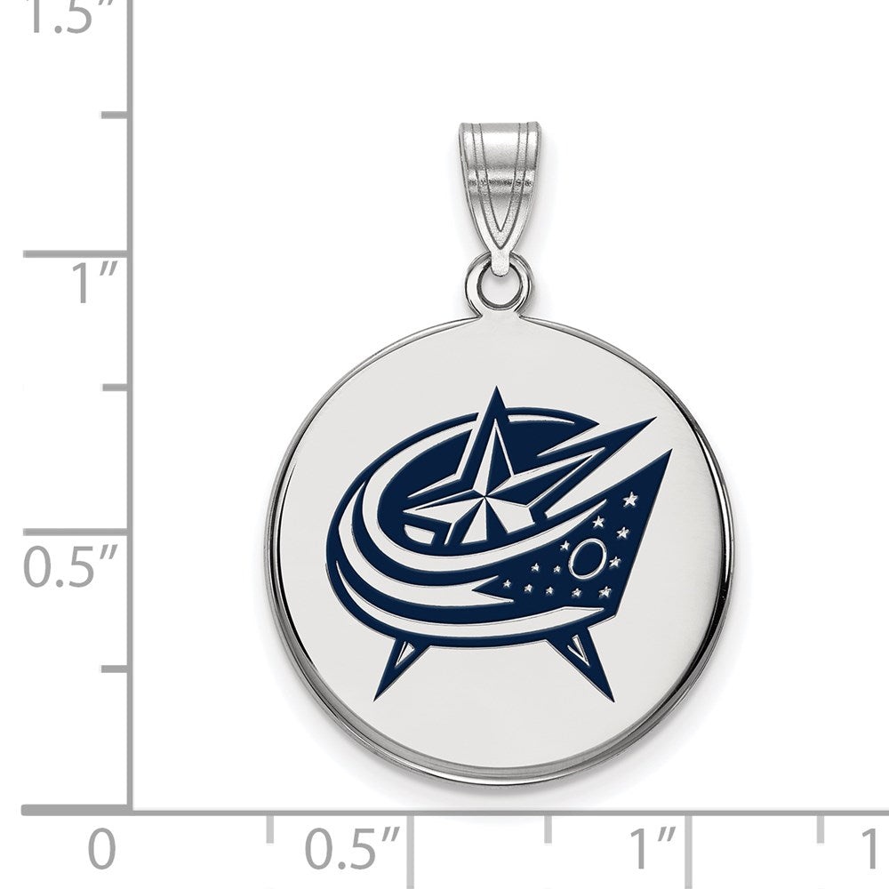 Sterlingsilber Rhodiniert Nhl Logoart Columbus Blau Jacken Groß Emailliert Plättchen Anhänger