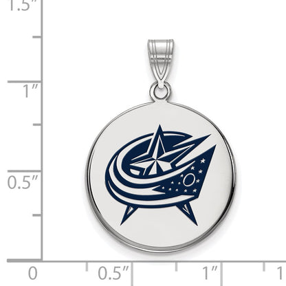 Sterlingsilber Rhodiniert Nhl Logoart Columbus Blau Jacken Groß Emailliert Plättchen Anhänger