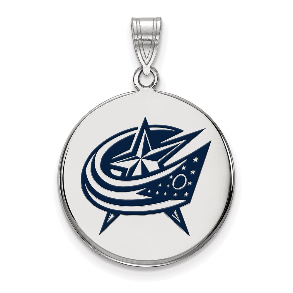 Sterlingsilber Rhodiniert Nhl Logoart Columbus Blau Jacken Groß Emailliert Plättchen Anhänger