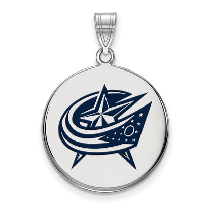 Sterlingsilber Rhodiniert Nhl Logoart Columbus Blau Jacken Groß Emailliert Plättchen Anhänger