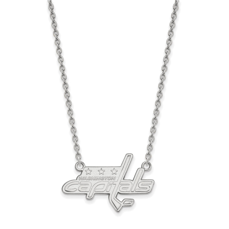 Sterlingsilber Rhodiniert Nhl Logoart Washington Capitals Groß Anhänger 18 Zoll Halskette