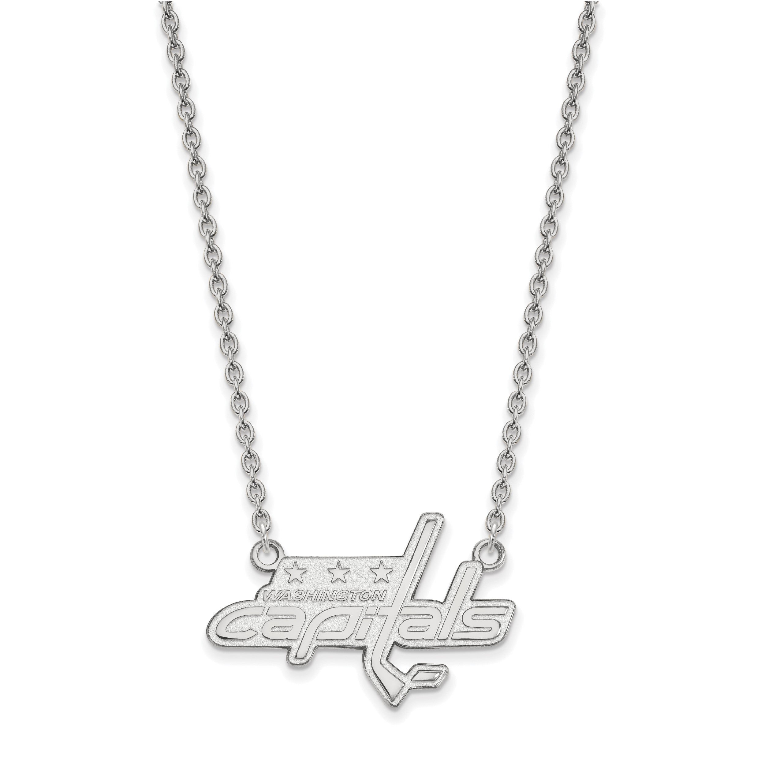 10K Weißgold Nhl Logoart Washington Capitals Groß Anhänger 18 Zoll Halskette