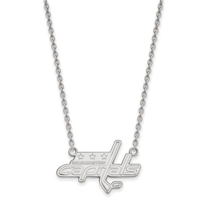 10K Weißgold Nhl Logoart Washington Capitals Groß Anhänger 18 Zoll Halskette