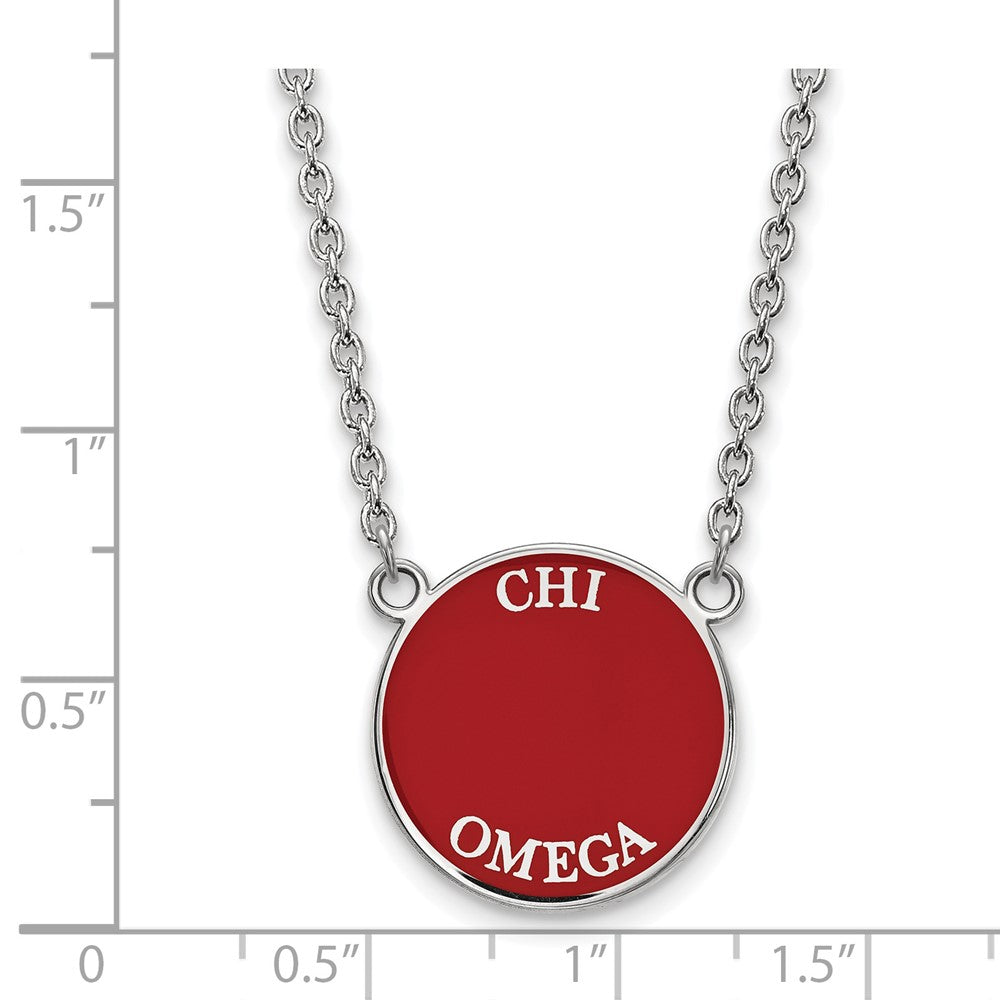 Sterlingsilber Rhodiniert Logoart Chi Omega Sorority Text Groß Farbe Emaille Anhänger 18 Zoll Halskette
