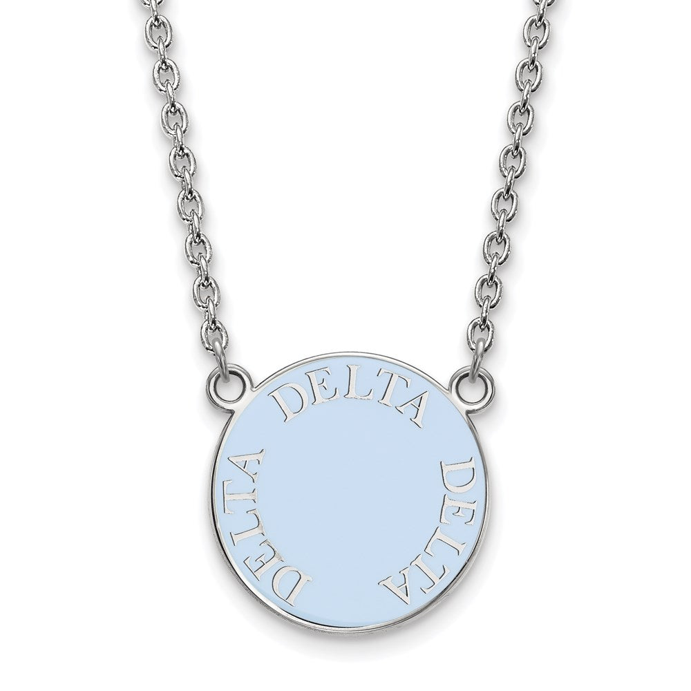 Sterlingsilber Rhodiniert Logoart Delta Sorority Text Groß Farbe Emaille Anhänger 18 Zoll Halskette