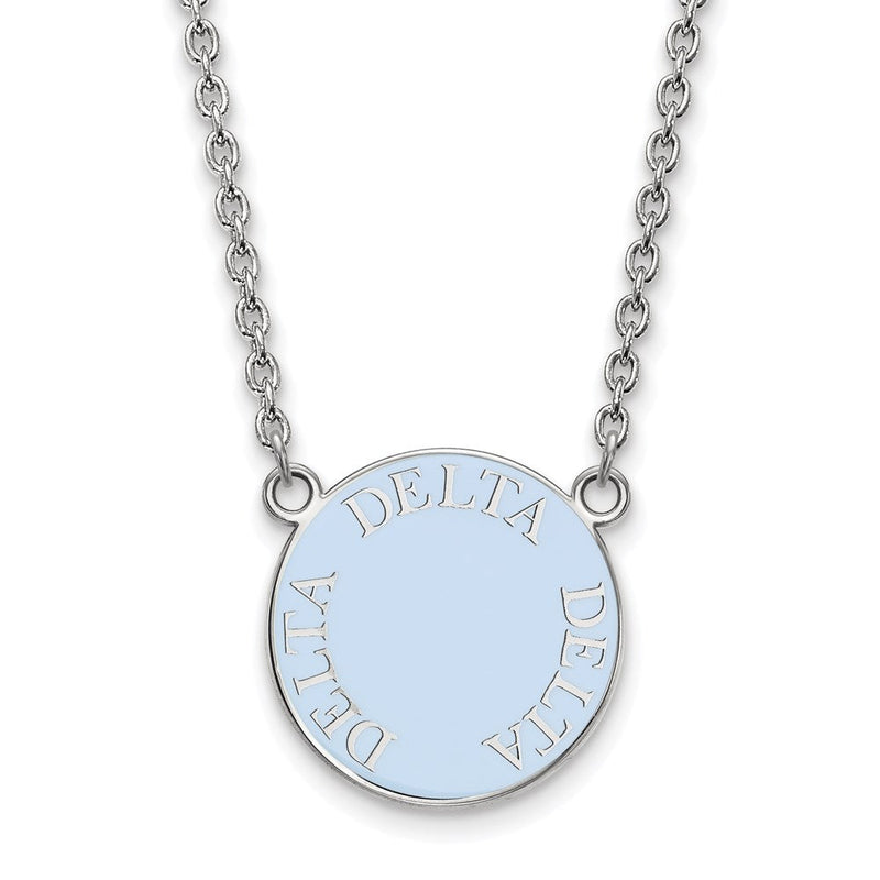 Sterlingsilber Rhodiniert Logoart Delta Sorority Text Groß Farbe Emaille Anhänger 18 Zoll Halskette