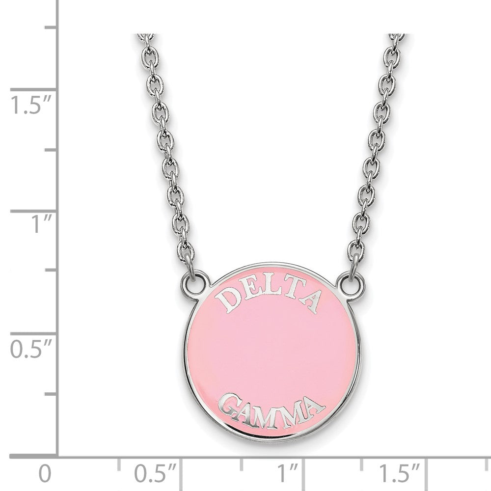 Sterlingsilber Rhodiniert Logoart Delta Gamma Sorority Text Groß Farbe Emaille Anhänger 18 Zoll Halskette