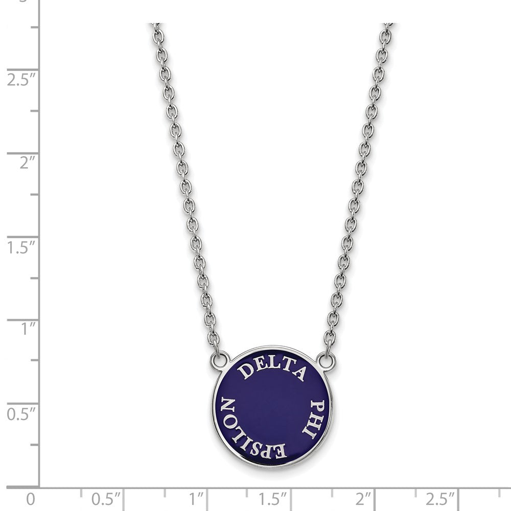 Sterlingsilber Rhodiniert Logoart Delta Phi Epsilon Sorority Text Groß Farbe Emaille Anhänger 18 Zoll Halskette