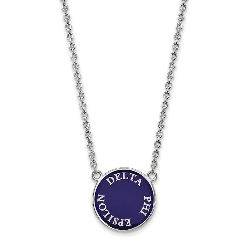 Sterlingsilber Rhodiniert Logoart Delta Phi Epsilon Sorority Text Groß Farbe Emaille Anhänger 18 Zoll Halskette