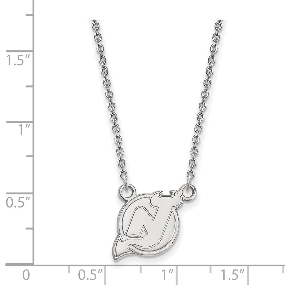 Sterlingsilber Rhodiniert Nhl Logoart New Trikot Devils Klein Anhänger 18 Zoll Halskette