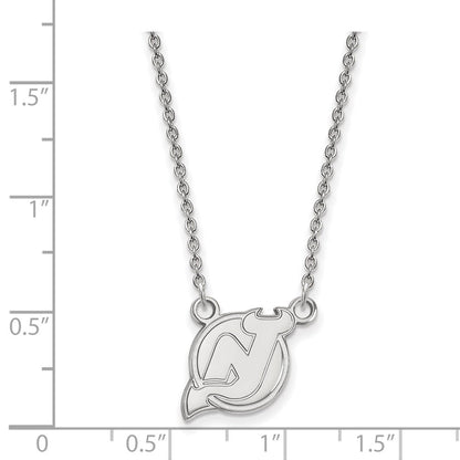 Sterlingsilber Rhodiniert Nhl Logoart New Trikot Devils Klein Anhänger 18 Zoll Halskette