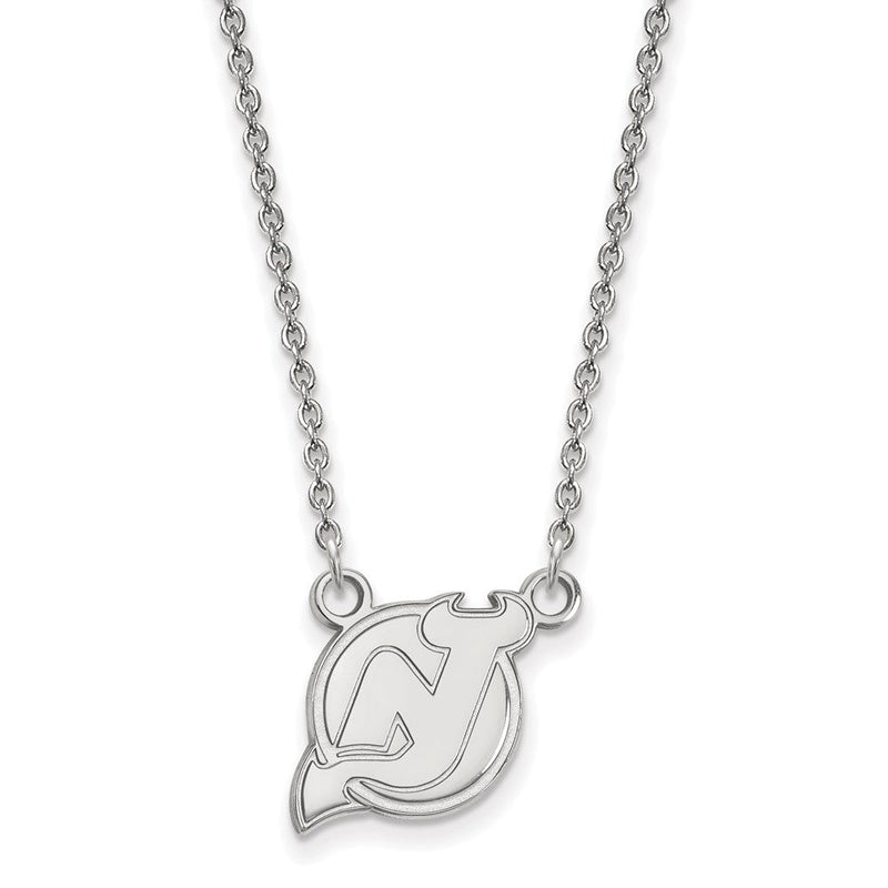 Sterlingsilber Rhodiniert Nhl Logoart New Trikot Devils Klein Anhänger 18 Zoll Halskette