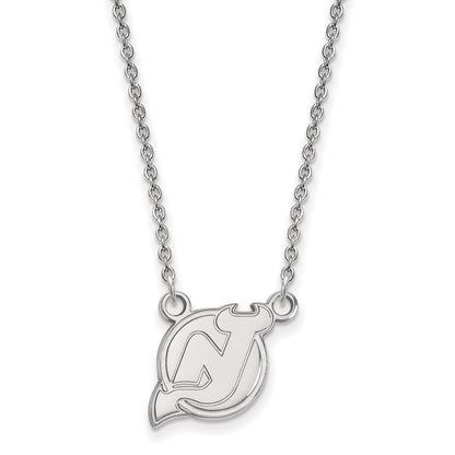 10K Weißgold Nhl Logoart New Trikot Devils Klein Anhänger 18 Zoll Halskette
