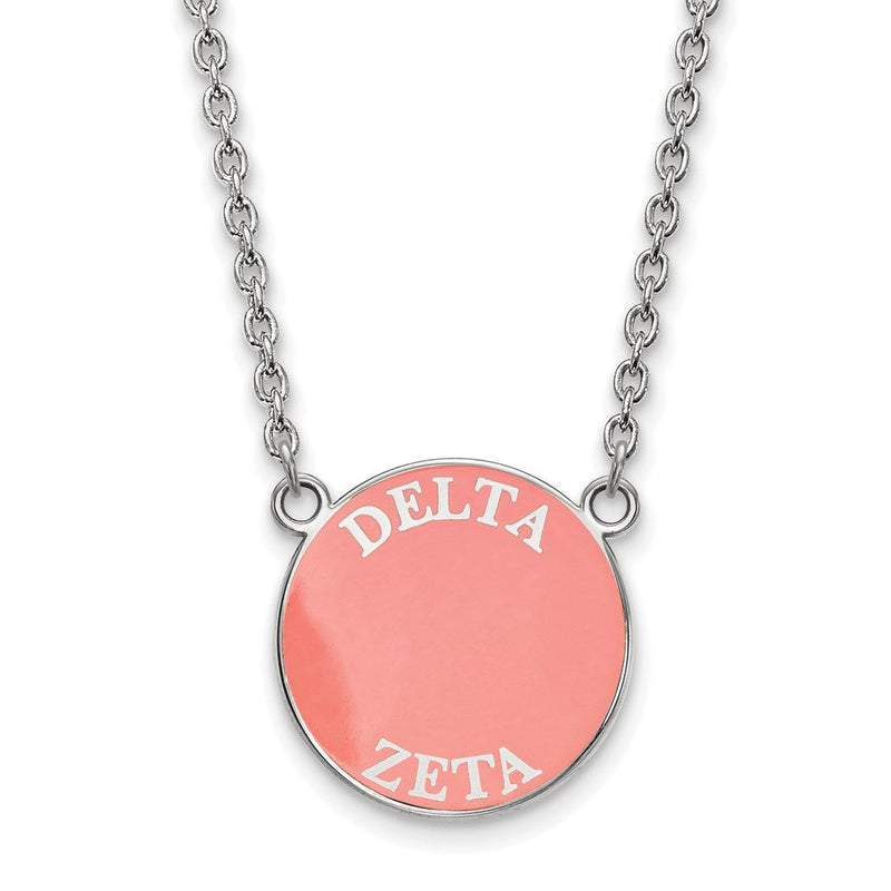 Sterlingsilber Rhodiniert Logoart Delta Zeta Sorority Text Groß Farbe Emaille Anhänger 18 Zoll Halskette