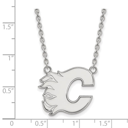 10K Weißgold Nhl Logoart Calgary Flames Buchstabe C Groß Anhänger 18 Zoll Halskette