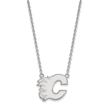 10K Weißgold Nhl Logoart Calgary Flames Buchstabe C Groß Anhänger 18 Zoll Halskette