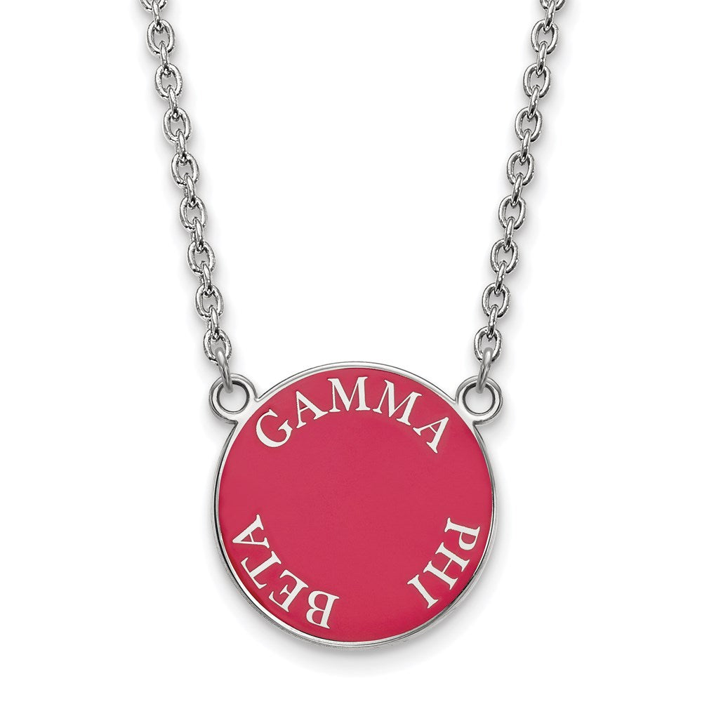 Sterlingsilber Rhodiniert Logoart Gamma Phi Beta Sorority Text Groß Farbe Emaille Anhänger 18 Zoll Halskette
