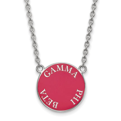 Sterlingsilber Rhodiniert Logoart Gamma Phi Beta Sorority Text Groß Farbe Emaille Anhänger 18 Zoll Halskette
