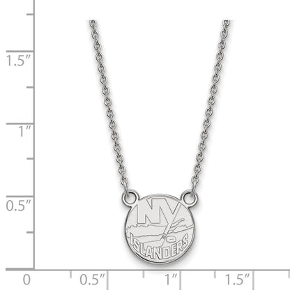 Sterlingsilber Rhodiniert Nhl Logoart New York Islanders Klein Anhänger 18 Zoll Halskette