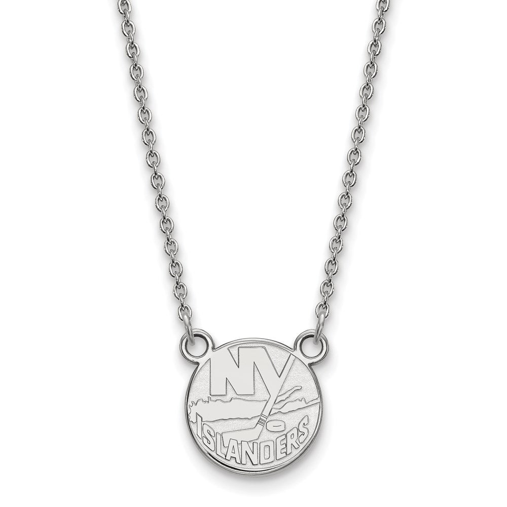 Sterlingsilber Rhodiniert Nhl Logoart New York Islanders Klein Anhänger 18 Zoll Halskette