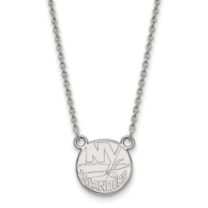 Sterlingsilber Rhodiniert Nhl Logoart New York Islanders Klein Anhänger 18 Zoll Halskette