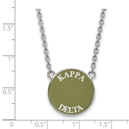 Sterlingsilber Rhodiniert Logoart Kappa Delta Sorority Text Groß Farbe Emaille Anhänger 18 Zoll Halskette