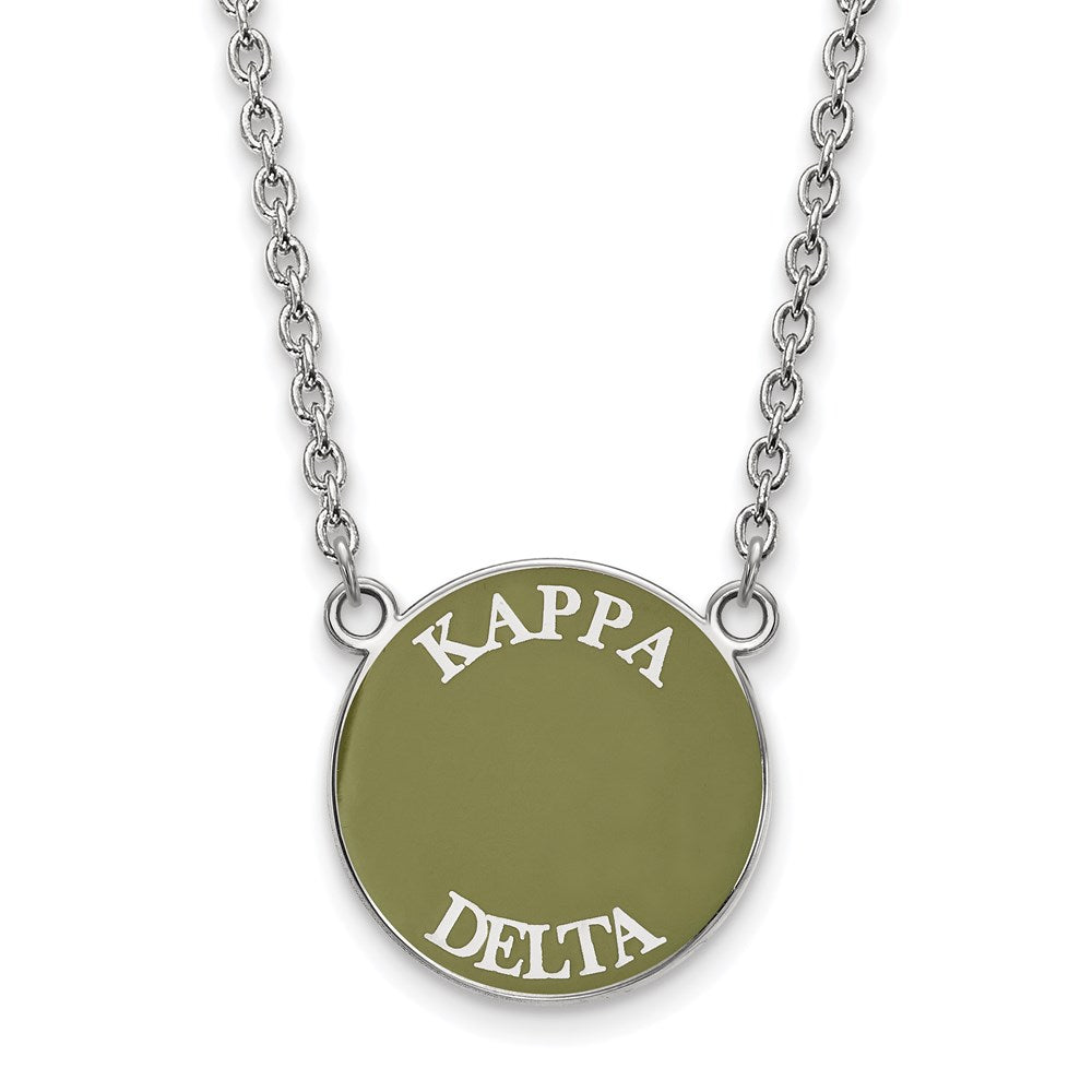 Sterlingsilber Rhodiniert Logoart Kappa Delta Sorority Text Groß Farbe Emaille Anhänger 18 Zoll Halskette