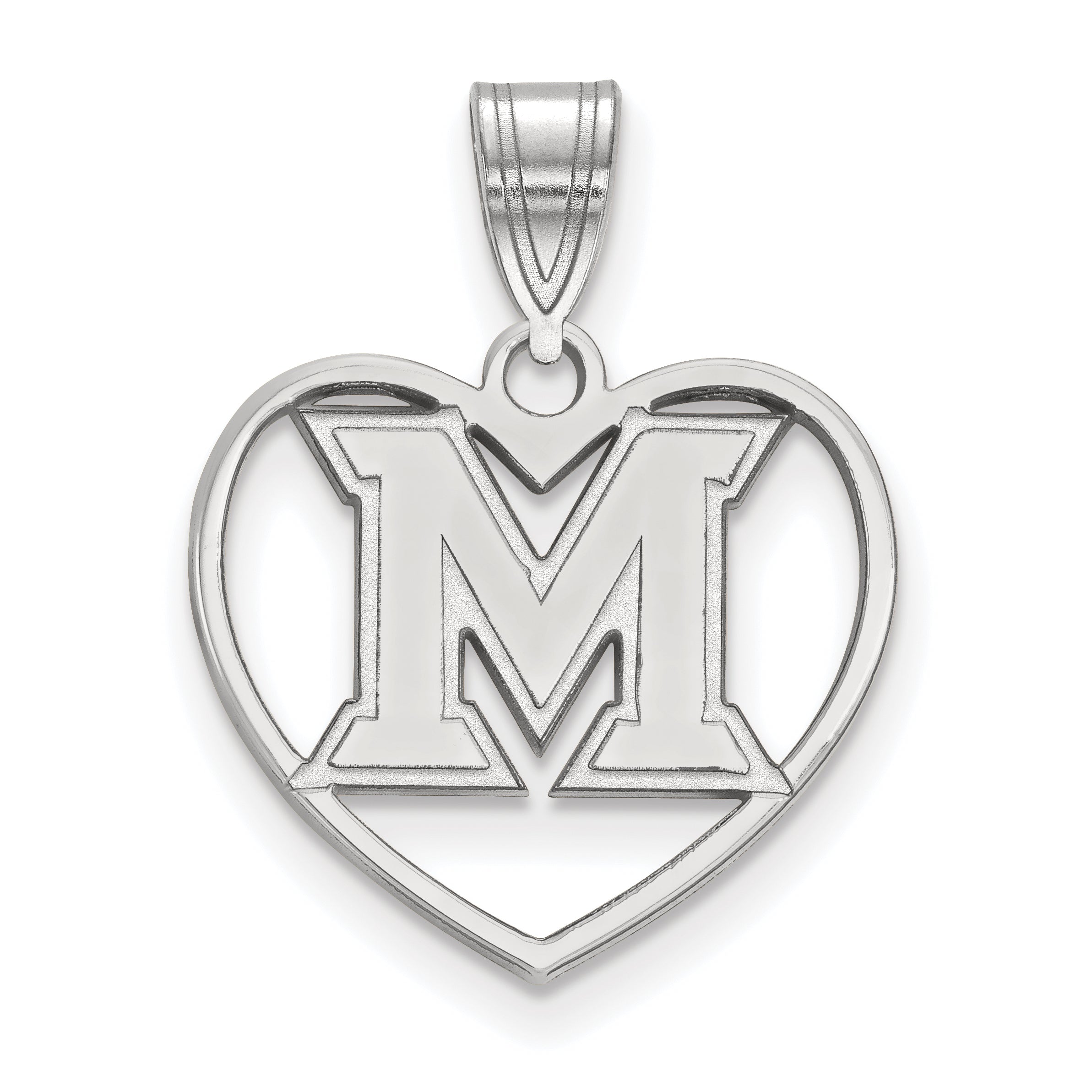 Sterlingsilber Rhodiniert Logoart Miami University Ohio Buchstabe M Herz Anhänger