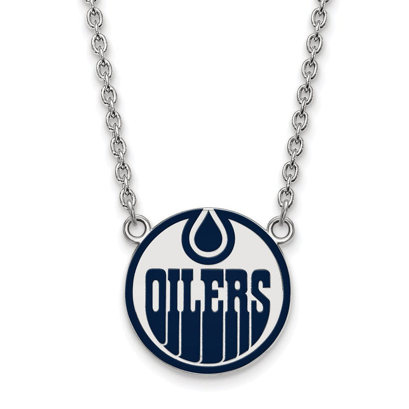 Sterlingsilber Rhodiniert Nhl Logoart Edmonton Oilers Groß Emailliert Anhänger 18 Zoll Halskette