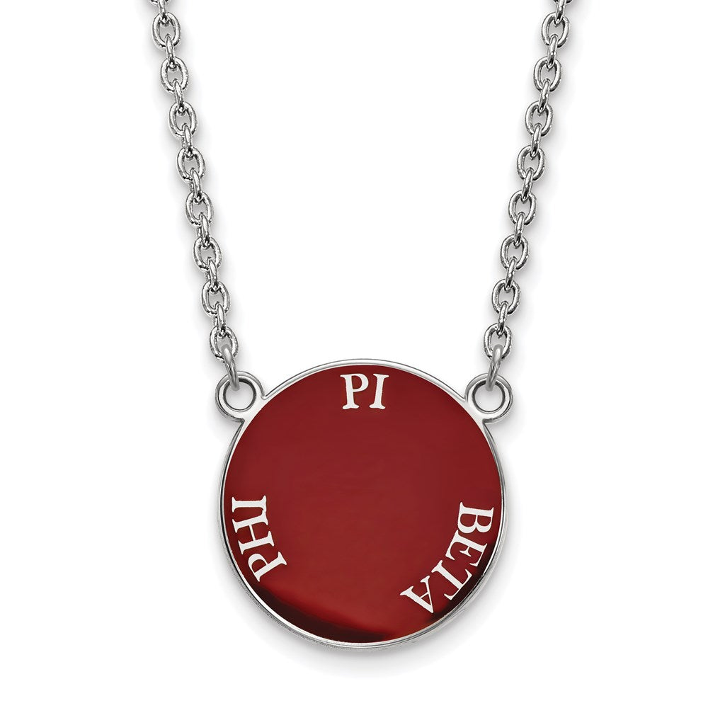 Sterlingsilber Rhodiniert Logoart Pi Beta Phi Sorority Text Groß Farbe Emaille Anhänger 18 Zoll Halskette