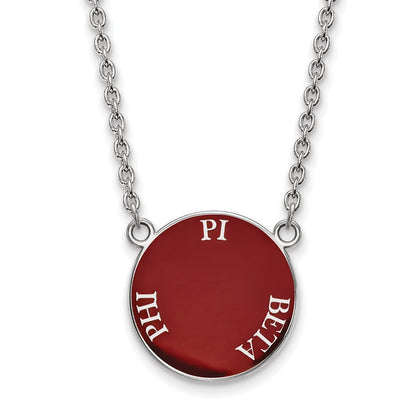 Sterlingsilber Rhodiniert Logoart Pi Beta Phi Sorority Text Groß Farbe Emaille Anhänger 18 Zoll Halskette