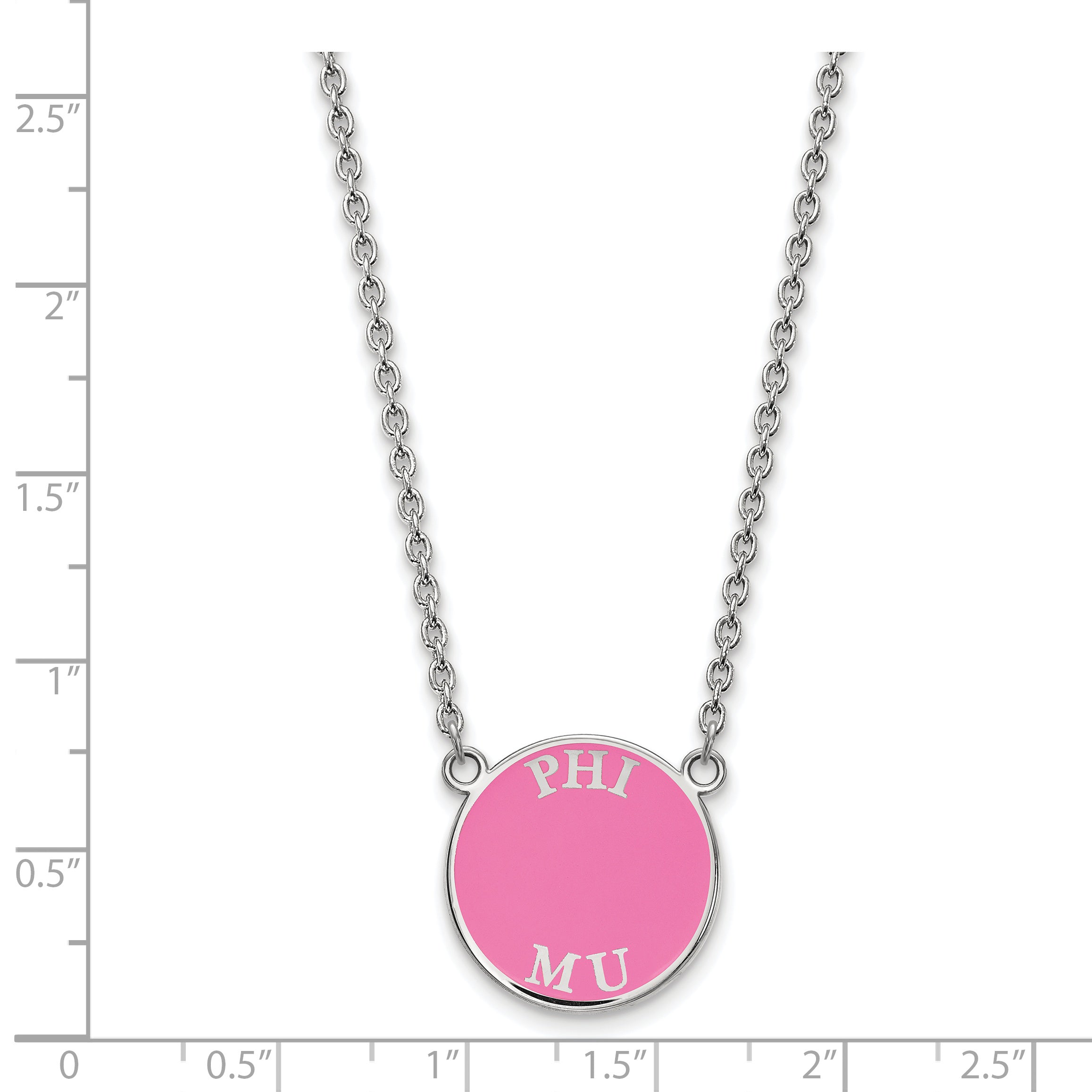 Sterlingsilber Rhodiniert Logoart Phi Mu Sorority Text Klein Farbe Emaille Anhänger 18 Zoll Halskette