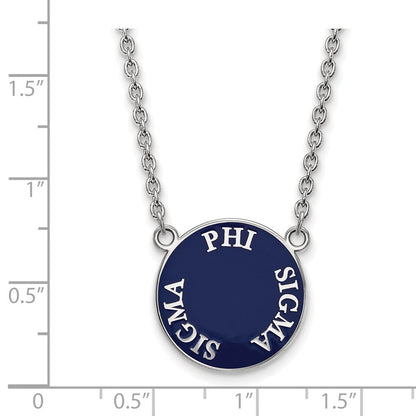 Sterlingsilber Rhodiniert Logoart Phi Sigma Sorority Text Groß Farbe Emaille Anhänger 18 Zoll Halskette
