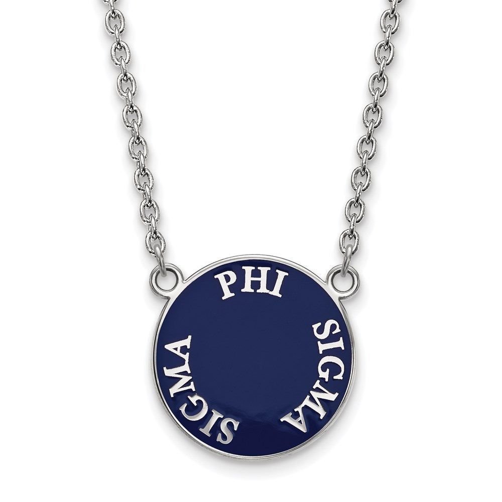 Sterlingsilber Rhodiniert Logoart Phi Sigma Sorority Text Groß Farbe Emaille Anhänger 18 Zoll Halskette