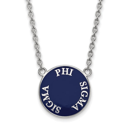 Sterlingsilber Rhodiniert Logoart Phi Sigma Sorority Text Groß Farbe Emaille Anhänger 18 Zoll Halskette