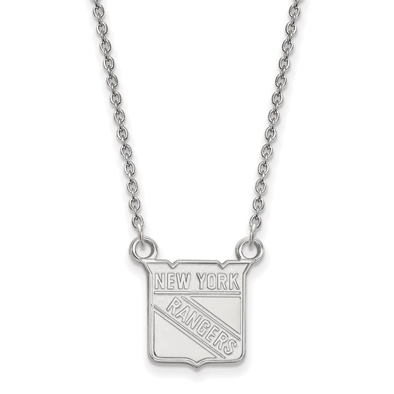 10K Weißgold Nhl Logoart New York Rangers Klein Anhänger 18 Zoll Halskette