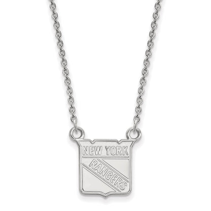 14K Weißgold Nhl Logoart New York Rangers Klein Anhänger 18 Zoll Halskette