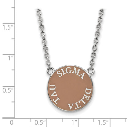 Sterlingsilber Rhodiniert Logoart Sigma Delta Tau Sorority Text Groß Farbe Emaille Anhänger 18 Zoll Halskette