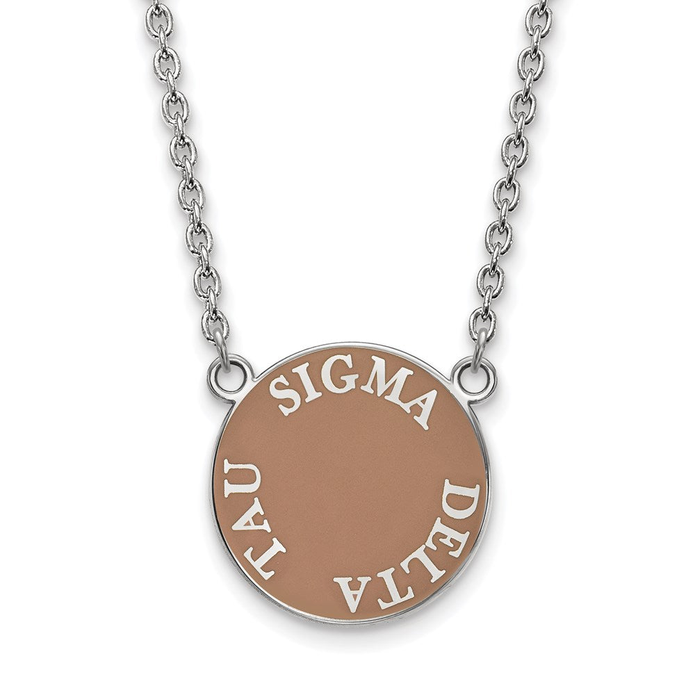 Sterlingsilber Rhodiniert Logoart Sigma Delta Tau Sorority Text Groß Farbe Emaille Anhänger 18 Zoll Halskette